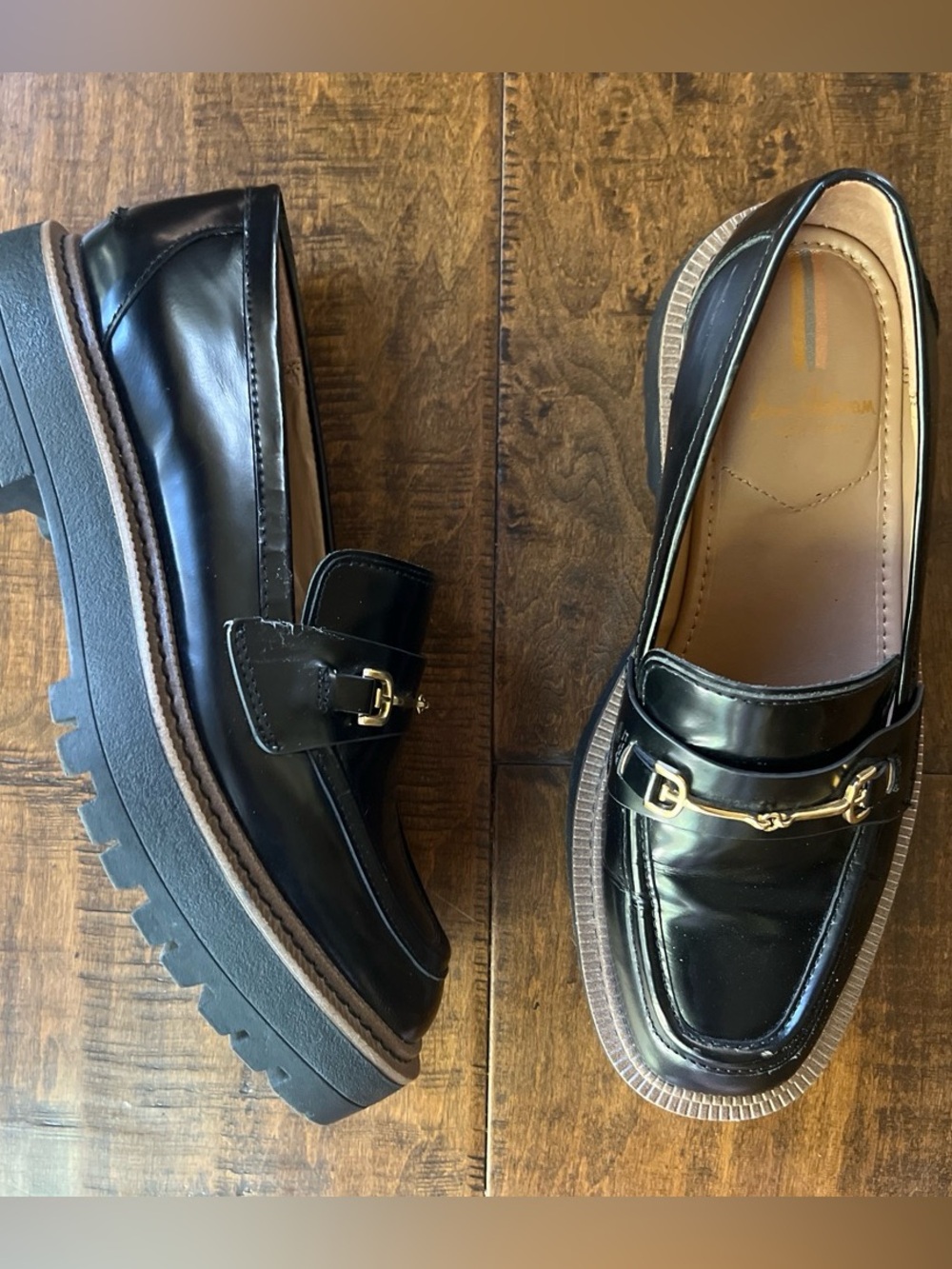 Sam Edelman Laurs black leather chunky platform lug sole loafers Sz. 7